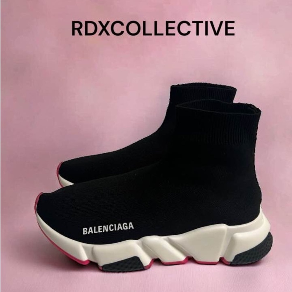 Balenciaga Speed Trainers Black Pink White Sneaker Women Size 7 Runner Platform